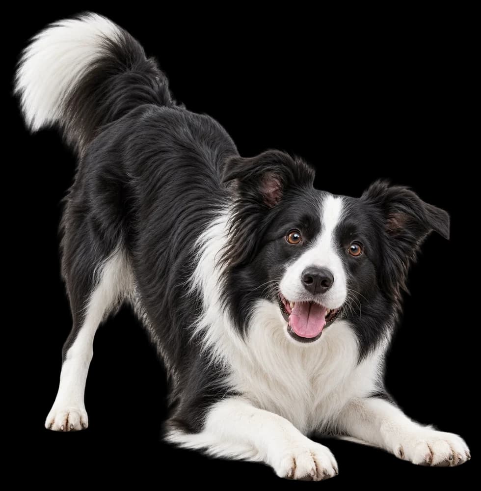 A border collie in a play bow